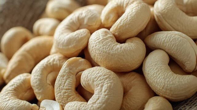 selective focus close-up of raw cashew nuts