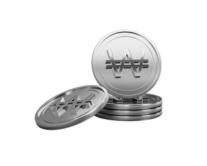 Shiny silver Korean Won coins stacked and scattered, symbolizing finance and