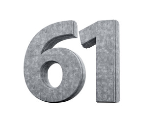 Concrete Number Sixty One 61 Digit Made Of Grey Concrete Stone White 3d Illustration
