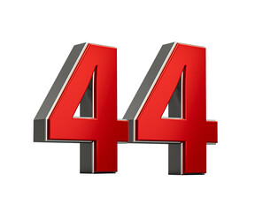 Bold Vibrant Red Number Forty four Number 44 With Sleek Metallic White Background 3D Illustration