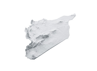 Snowy Syria Map White and Gray Shaded Relief Textured. 3D illustration