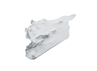 Snowy Syria Map White and Gray Shaded Relief Textured. 3D illustration