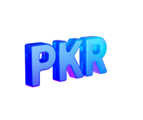 Vibrant 3D PKR currency symbol. Glossy blue letters for finance and economy. 3d illustration