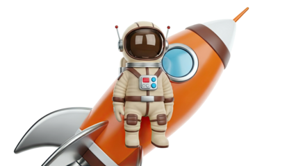 Cartoon Astronaut Riding an Orange Rocket
