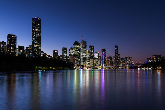 View of Brisbane CBD and Kangaroo Point Bridge lights  reflections  in the Brisbane river