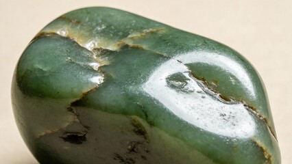 Green jade stone polished on neutral background  