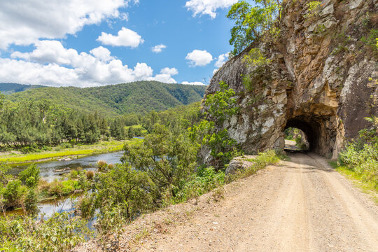 Tunnel through solid rock hand dug during the 1800's on the old grafton road
