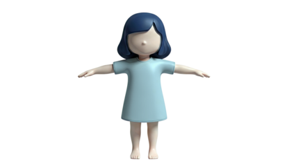 3D cartoon girl in gray dress with arms outstretched