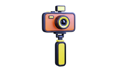 3D Render of an Orange Selfie Camera with Black and Yellow Handle