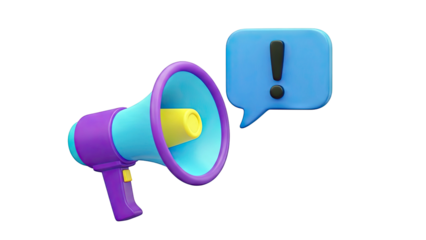 3D Megaphone and Exclamation Speech Bubble