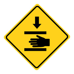 Hand injury warning sign, Hand crushing, Danger warning sign. Flat vector illustration design