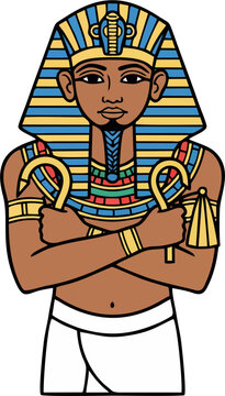 Majestic Ancient Egyptian Pharaoh in Flat Vector Style with Bold Outlines and Gold Accents