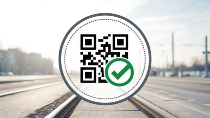 Bike Sharing & Digital Access A QR code with a checkmark symbol against a blurred outdoor background.