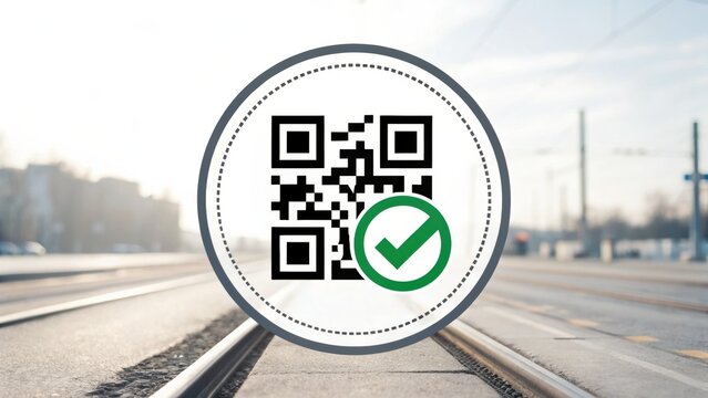 Bike Sharing & Digital Access A QR code with a checkmark symbol against a blurred outdoor background. - Powered by Adobe