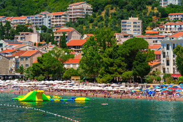 High angle beach view Petrovac Montenegro