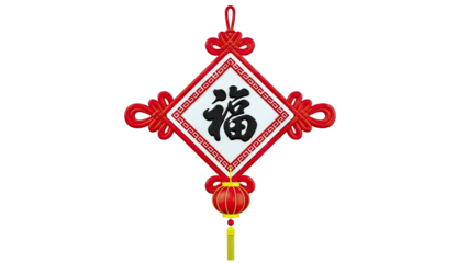 Chinese Lucky Knot Ornament with Fu Character and Lantern