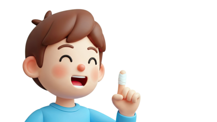 Cartoon Boy With Bandaged Finger and Happy Expression