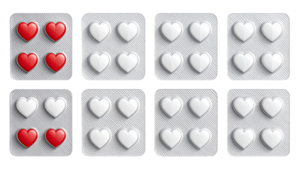 Heart pill blister illustration, Love medicine concept design, Romantic health icon set Isolated On solid white Background