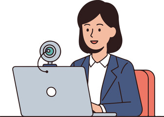 Online Meeting Woman Video Call Remote Work Business Concept, Flat Cartoon Illustration Style