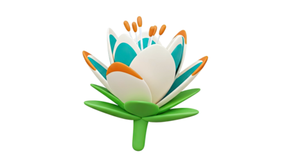 Stylized 3D Render of a Blooming Flower with Orange and Teal Accents