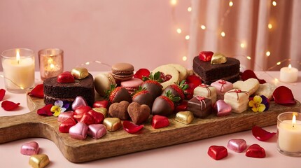 Romantic Valentine's Day dessert spread with chocolate treats