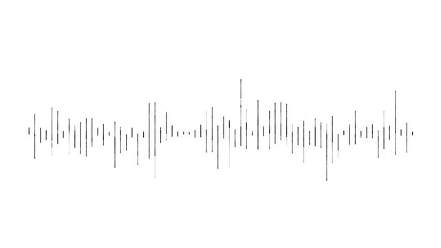 Abstract White and Black Digital Audio Waveform Equalizer Animation,A minimalist monochrome digital audio waveform animation featuring rhythmic sound frequency bars. Ideal for music