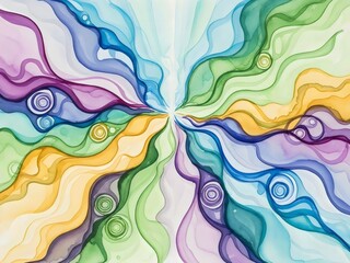 Vibrant Fluid Abstract Watercolor Background with Organic Flowing Shapes and Glowing Center
