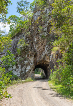 Tunnel through solid rock hand dug during the 1800's on the old grafton road