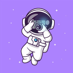Fototapeta premium Cute Astronaut Holding Camera in Space Cartoon
