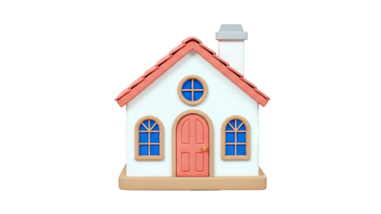 3D Rendered Cartoon House with Pink Roof and Door