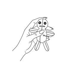Icon of a beautiful woman's hand holding a voodoo doll representing magic and mysticism concepts