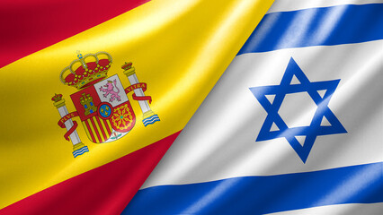 Fototapeta premium Spain and Israel two national flags filling the entire frame, close-up view, edge-to-edge composition