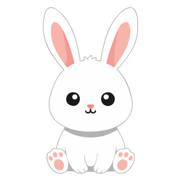 Cute white rabbit character illustration isolated on white background for easter and nursery decorations