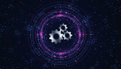 Abstract Gears with Cyberpunk Aesthetics for Digital Art, Technology