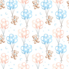 Soft Blue Watercolor Baby Shower Celebration Seamless Pattern