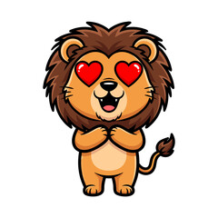 Adorable cartoon lion with heart-shaped eyes expressing love and affection