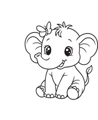 Fototapeta premium Elephant Wild Animal Bold Line Art Illustration On White Background