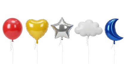 Assorted shaped balloons isolated on white background