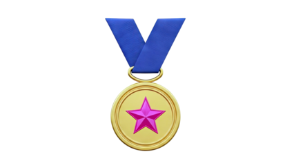 Gold Medal with Blue Ribbon and Pink Star