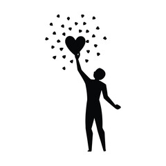 Person reaching up for a star heart silhouette vector illustration for chasing dreams and Valentine's Day inspiration designs