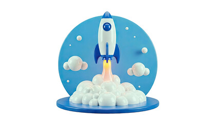 3D Rocket Launching with Clouds and Smoke