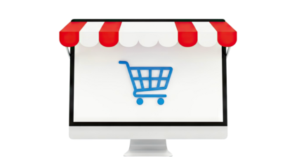 Computer Monitor with Shopping Cart Icon and Awning
