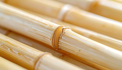 Macro detail of bamboo fibers and nodes in extreme close-up, highlighting tactile surface texture and natural color palette, ideal for material, nature, and sustainable design concepts.