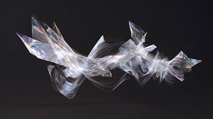 Modern crystalline structures with sharp edges and reflective surfaces on a dark background with dramatic lighting and abstract design