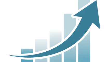Infographic style business chart showing steady progress and profit growth with a blue ascending arrow on a neutral background.