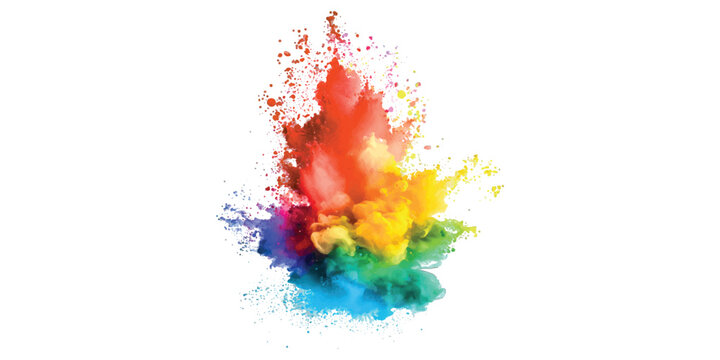 Multicolor powder explosion on White background. Colored cloud. Colorful dust explode. Paint Holi. colorful rainbow Holi paint color powder explosion with bright colors isolated white background.