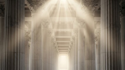 Ancient greek building with columns and sunlight  interior architecture