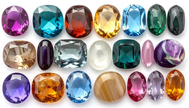 A Vibrant Collection of Faceted Gemstones - A Rainbow of Colors and Shapes.