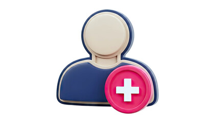 3D User Icon with Add Symbol
