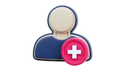 3D User Icon with Add Symbol